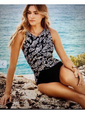 Miraclesuit Brio One Piece Swim Suit in Zari  Black White Pattern  NWT Varies